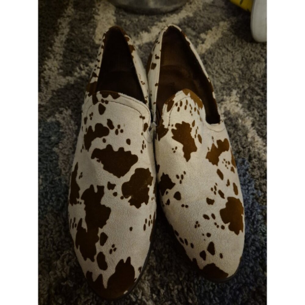 Pierre Dumas Cow Print‎ Slip-on Mid-Heel Loafers New Women's Size 8